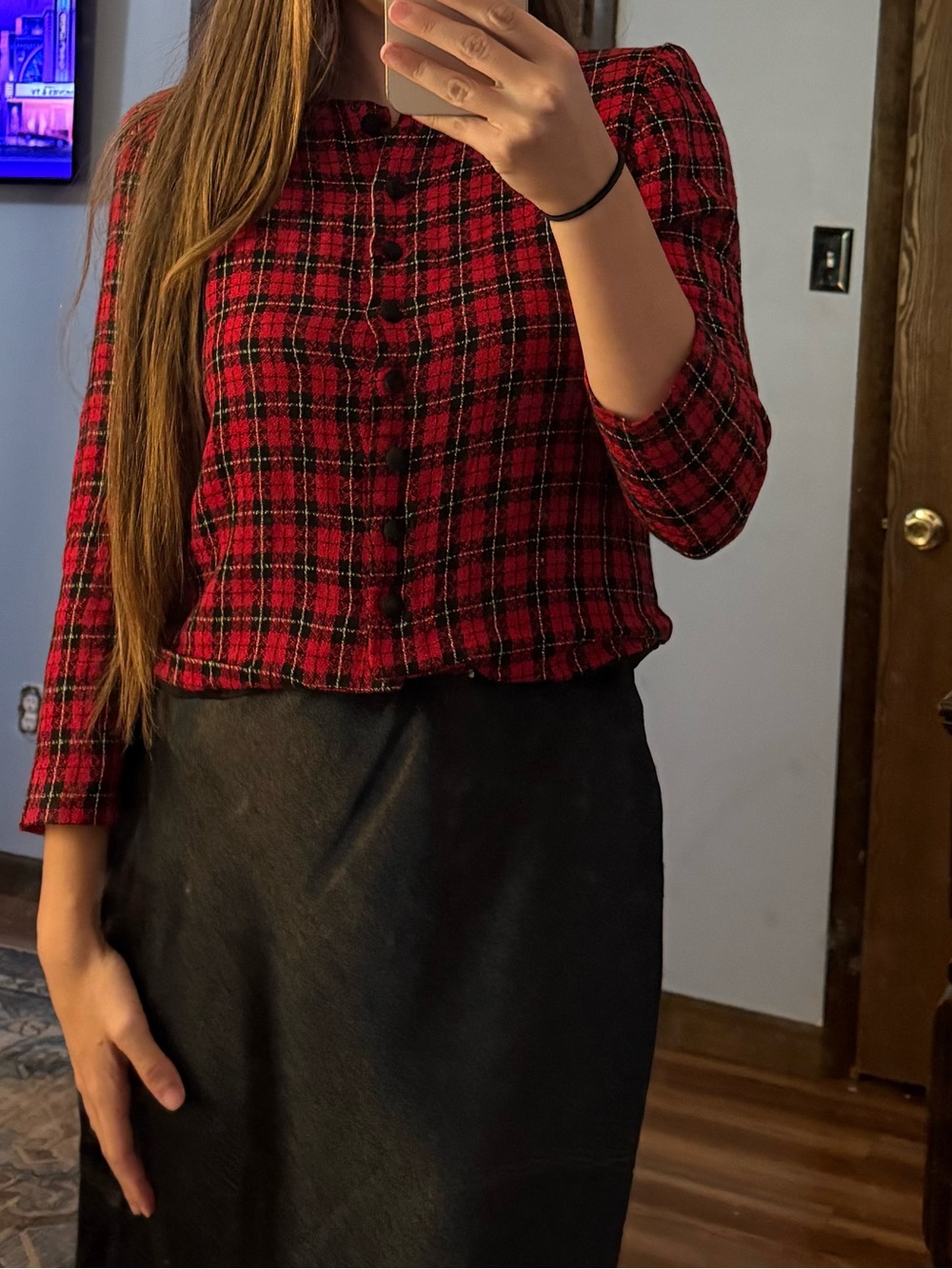 Red Plaid Tweed Blazer Jacket